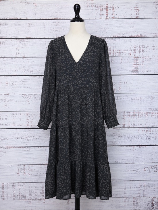 a new day Dresses & Skirts - a new day Black Long Sleeve V-Neck Leopard Print Midi Dress
